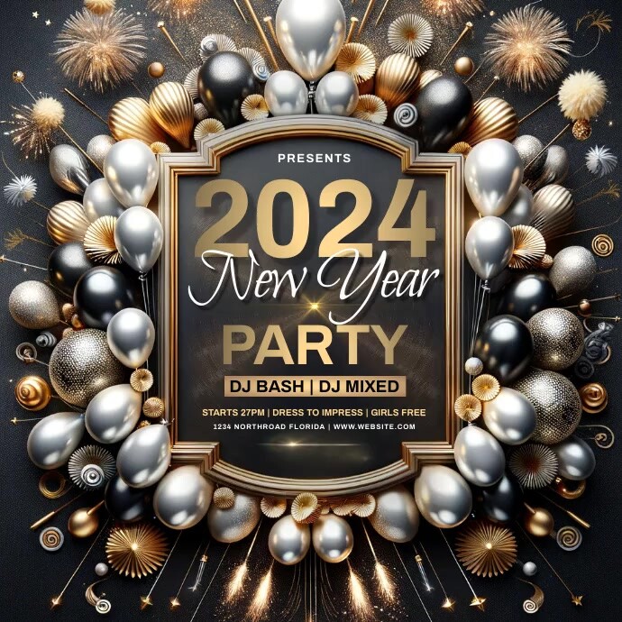 2024 NEW YEARS GOLD PARTY INVITATION Instagram-opslag template