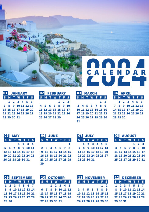 2024 one page wall calendar design template A2