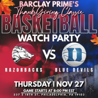 2025 CBS Sports Thanksgiving Classic: Duke Blue Devils vs Arkansas Razorbacks Watch Party Template Instagram Post