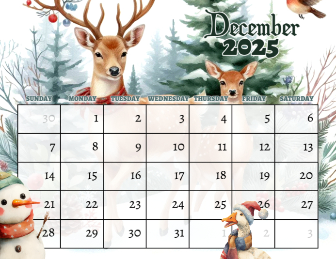 2025 December Winter Christmas Calendar Tree Flyer (us Letter) Template ...
