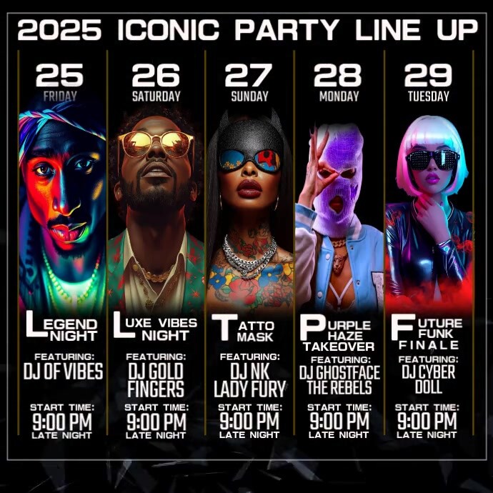 2025 Iconic Party Line Up Template | PosterMyWall