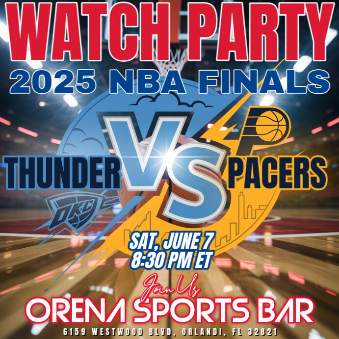 2025 NBA Finals: Thunder vs Pacers Watch Party Instagram Post Template ...