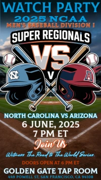 2025 NCAA Baseball Division I Super Regionals: North Carolina vs Arizona Watch Party Template Historia de Instagram