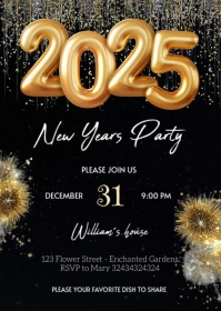 2025 New Years Party Invitation A6 template