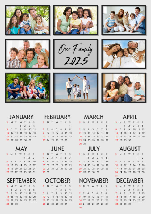 Copy of 2025 Printable A4 Calendar Family Photos Coll | PosterMyWall