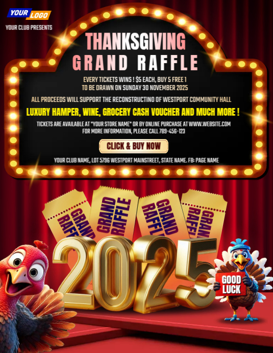 Szablon 2025 Thanksgiving Raffle Fundraiser Flyer design | PosterMyWall
