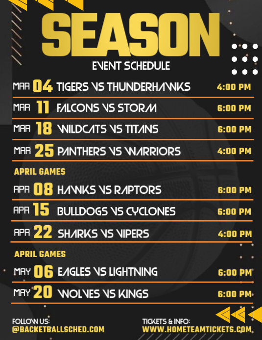 Basketball Event Schedule Template | PosterMyWall