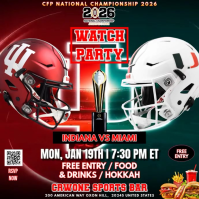 2026 College Football National Championship: Indiana Hoosiers vs Miami Hurricanes watch parties Temp Message Instagram template