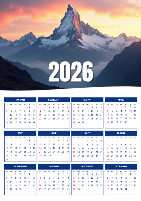 2026 Mountain Landscape Wall Calendar Scenic Nature Design Printable ...