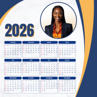 2026 Personalized Photo Wall Calendar Modern Blue Gold Design Printable Office Home Decor Pos Instagram template