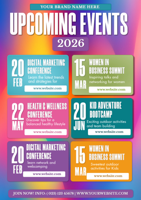 Upcoming Events Schedule A4 Template | PosterMyWall