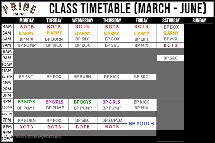 Copy of CLASS TIMETABLE | PosterMyWall