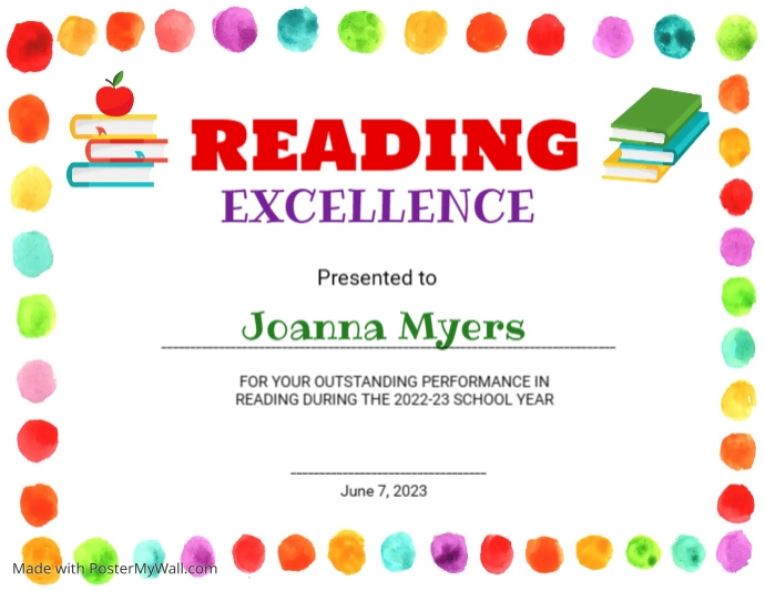 Editable Reading Certificate | PosterMyWall