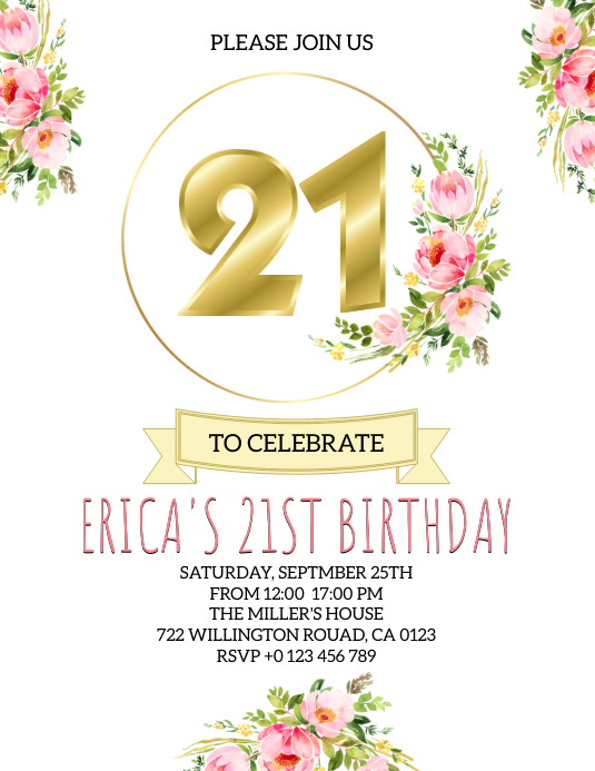 21ST birthday invitation card TEMPLATE Iflaya (Incwadi ye-US)