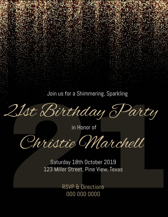 21st Birthday Invitation Flyer (format US Letter) template