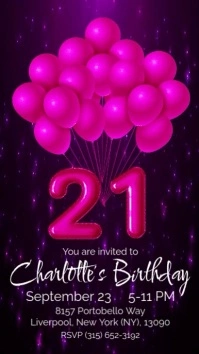 21st birthday party vertical video invitation Digital Display (9:16) template