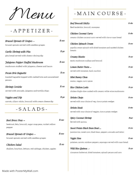 Copy of Copy of Copy of Menu | PosterMyWall