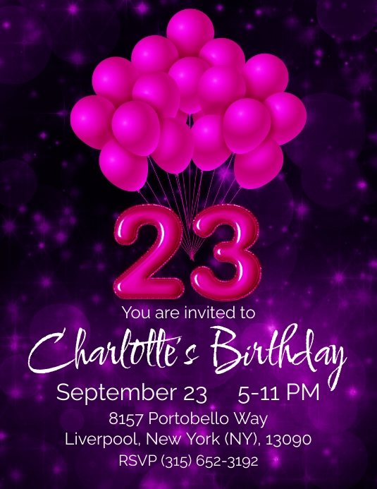 23rd birthday party invitation blue balloon ( Flyer (US Letter) template