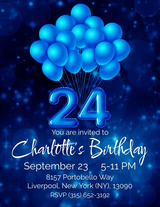 Copia de 24th birthday party invitation blue balloon | PosterMyWall
