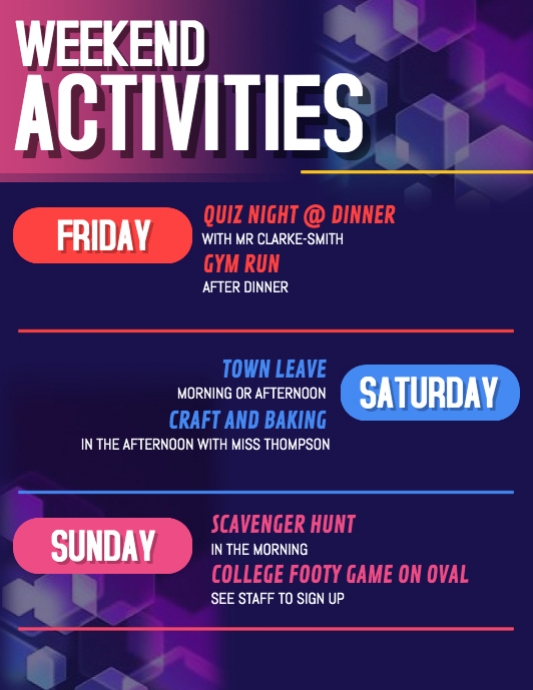 Weekend Activities 14/5 | PosterMyWall