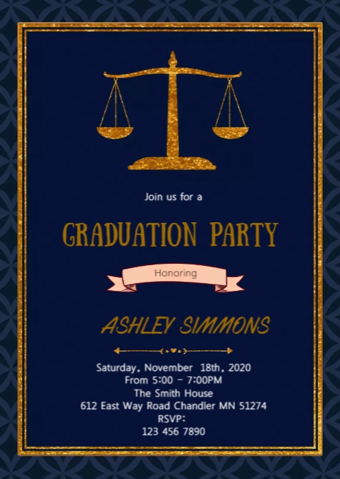 Law graduation theme invitation A6 template