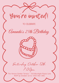 25th Birthday invitation, Whimsical Twenty Five Birthday Invite A6 template