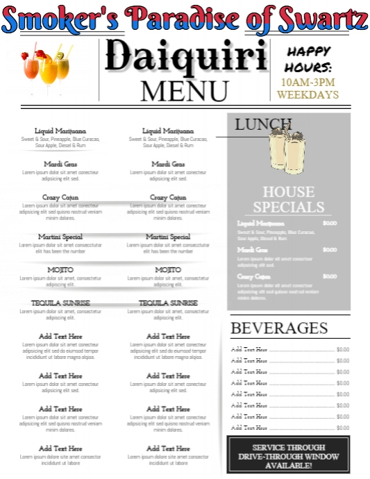 Sample Daiquiri Menu PosterMyWall