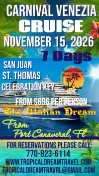 Cruise 2026 St. Thomas , San Juan, Celebration Key