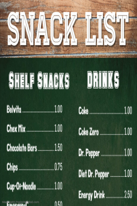Snack Bar Cafe Menu Template PosterMyWall