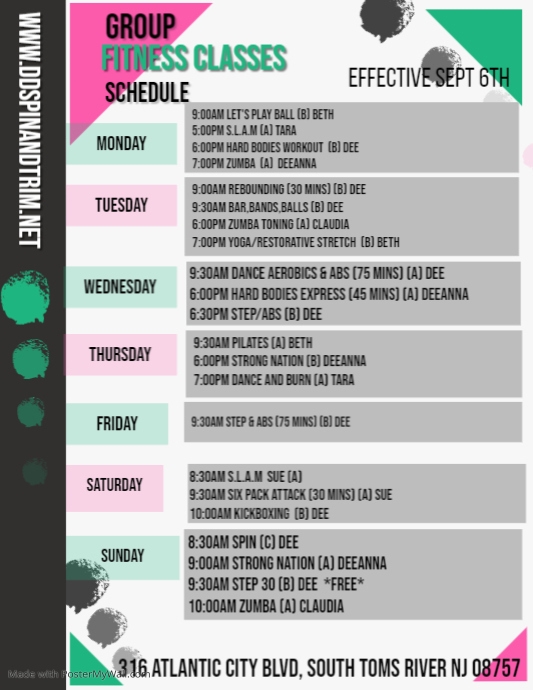 Exercise Class Shedule Example Copy of Fitness Classes Schedule | PosterMyWall