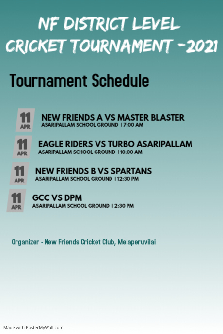 Fixture Poster Copy of Tournament Fixture | PosterMyWall