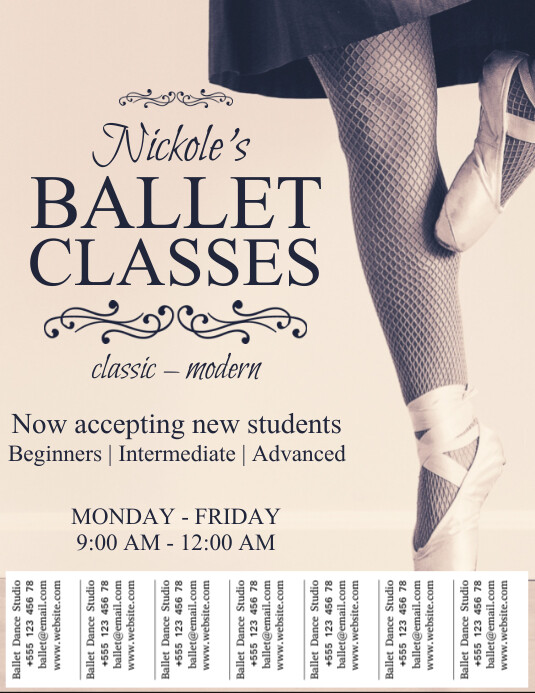 Ballet Dance Classes Template with Tabs Pamflet (Letter AS)