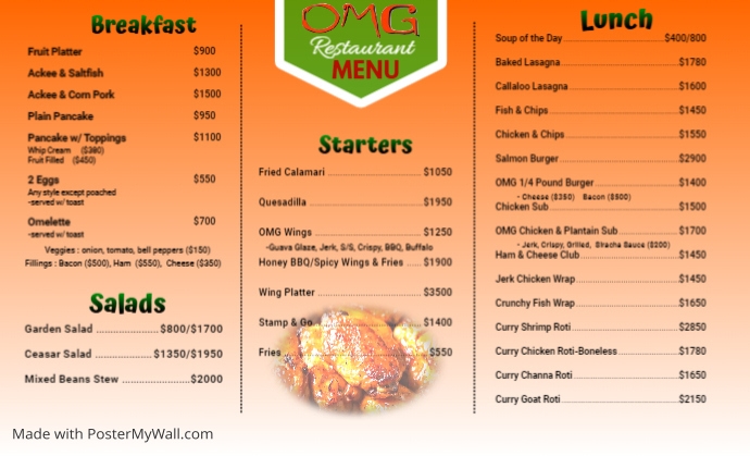Copy of APRIL COPY OMG REST. MENU (FRONT) | PosterMyWall