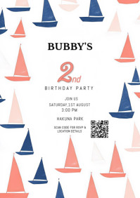 2nd Birthday Sailboat Party Invitation | Nautical Theme Toddler Flyer A4 template