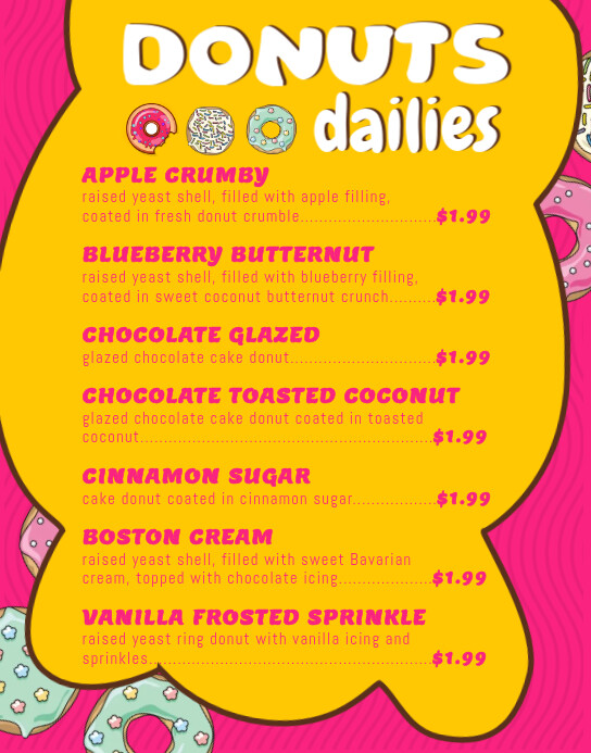 Daily Donut Menu.pdf Donuts Menu Template | PosterMyWall