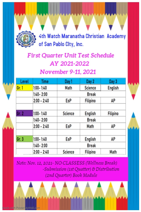 Super Edited Unit Test Schedule LS | PosterMyWall