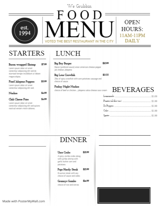 Menu Copy Format Copy of Copy of Copy of Menu | PosterMyWall