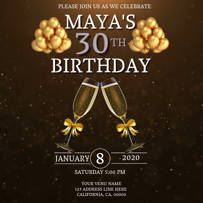 30TH Birthday Invitation Template 方形(1:1)