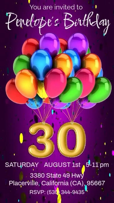 30th birthday video invitation Display digitale (9:16) template