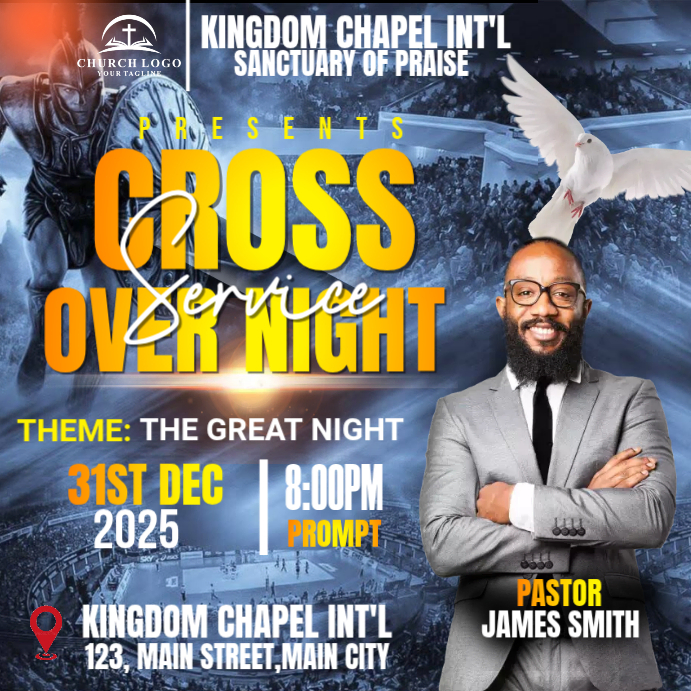 31st crossover night church service 2026 Template | PosterMyWall