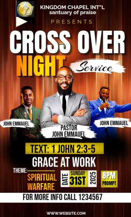 31st crossover night church service 2026 Template | PosterMyWall