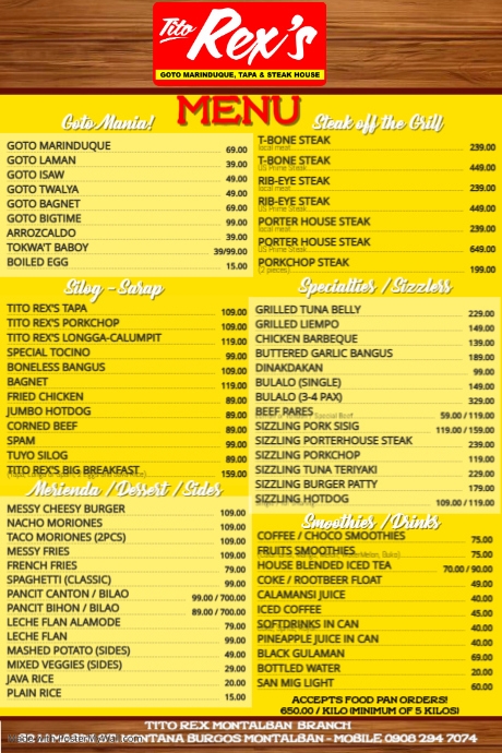 Tito Rex Menu May 2021 | PosterMyWall