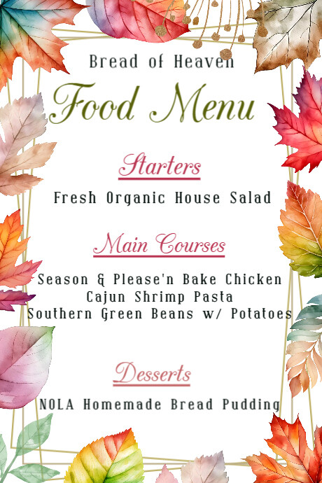 Fall Autumn Menu | PosterMyWall