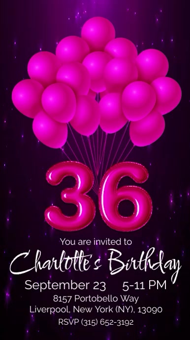 36th birthday party vertical video invitation Digital Display (9:16) template