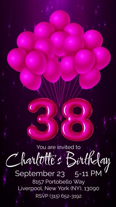 38th birthday party vertical video invitation Ekran reklamowy (9:16) template