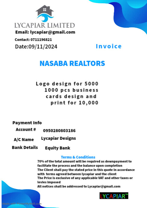 Copy of LYCAPIAR Business Invoice Template | PosterMyWall