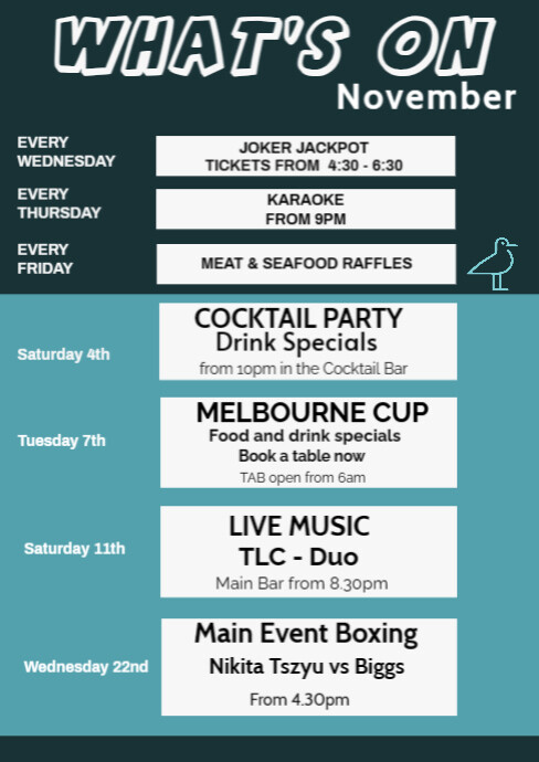 Weekly Local Guide Posts what's on this week pub calendar template des (10) | PosterMyWall