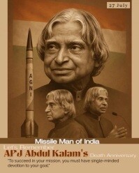 3d Apj Abdul Kalam's Death Anniversary Instagram Portrait template