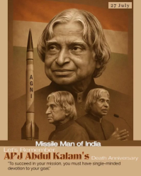 3d Apj Abdul Kalam's Death Anniversary Instagram Portrait template
