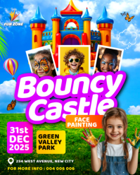 3d Bouncy Castle Inflatable Bounce House Jumping Trampoline Kids Fun Children's Play Zone Park Flyer Instagram Portrait template